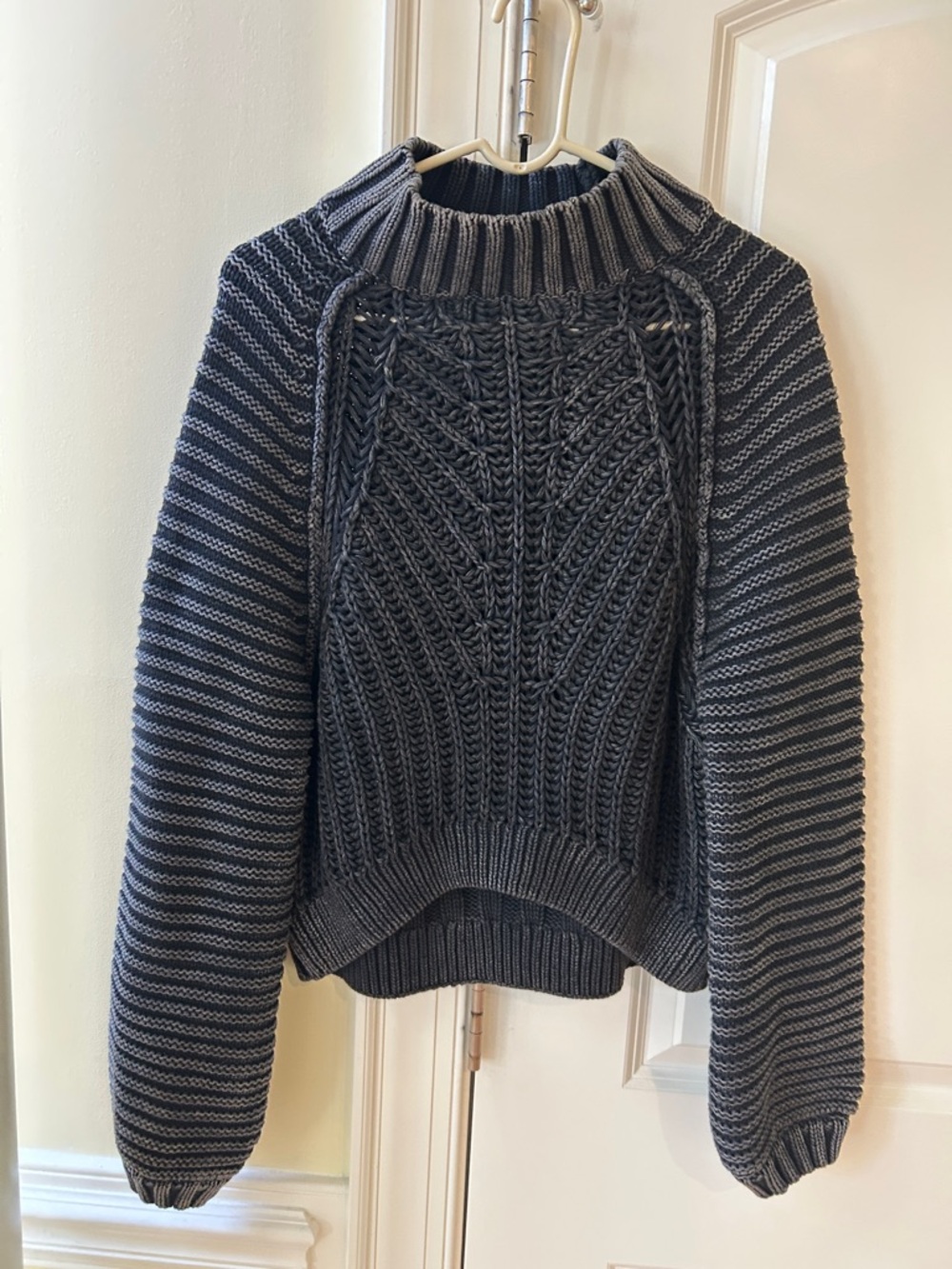 Free People Charcoal Grey Cable Turtleneck Sweater